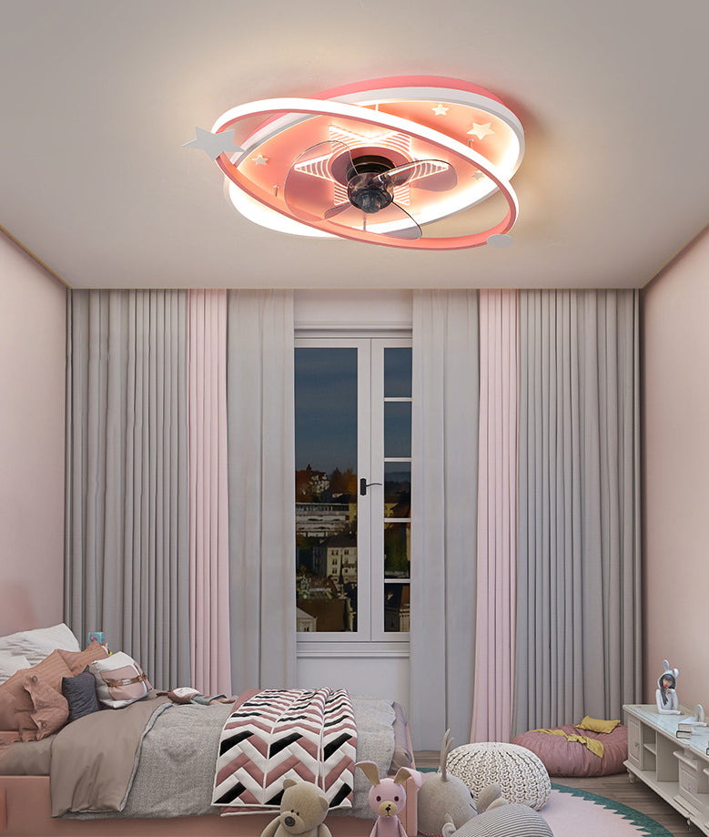 Nordic Metal Flush Mount Ceiling Fan Light Fixture Saturn Flush Mount Spotlight with Fan for Kids Bedroom
