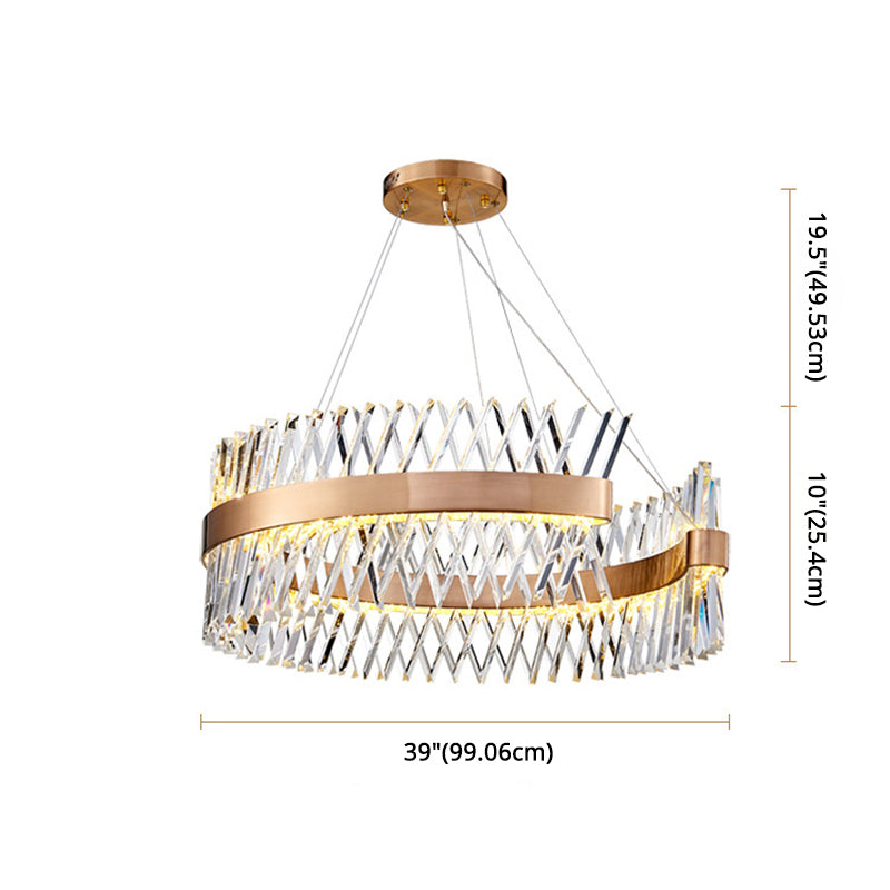 Simple Geometric Chandelier K9 Strip Crystal Dining Room LED Suspension Lighting in Rose Gold