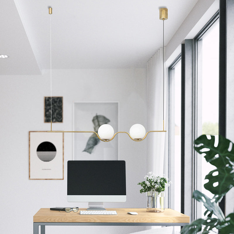 Modern Minimalism Linear Metal Island Pendant Lighting Spherical Glass Island Ceiling Light for Dining Table