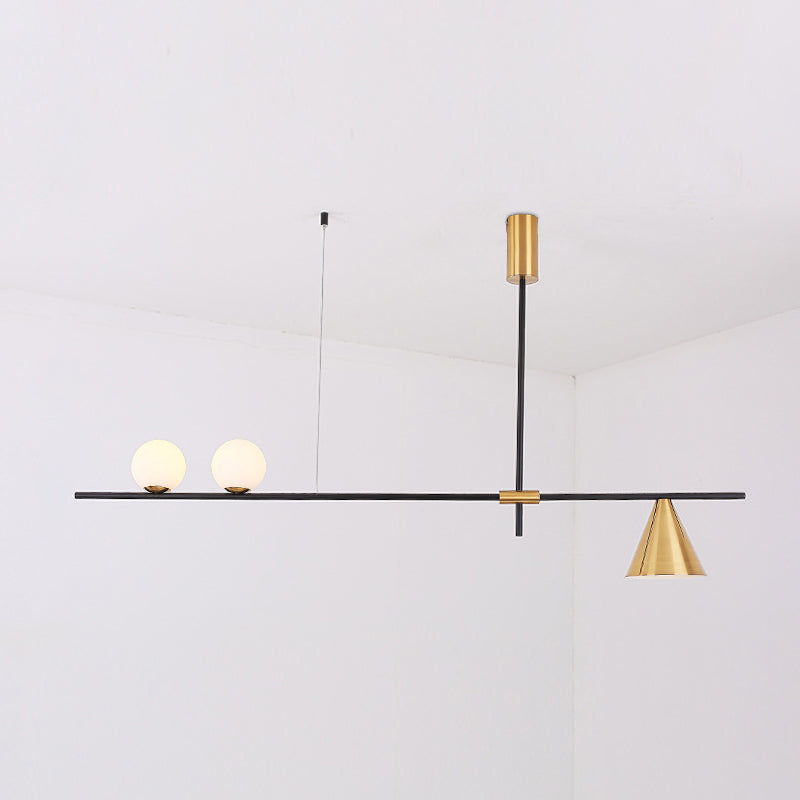 Modern Minimalist Linear Chandelier Light Fixture Spherical White Glass Ceiling Chandelier
