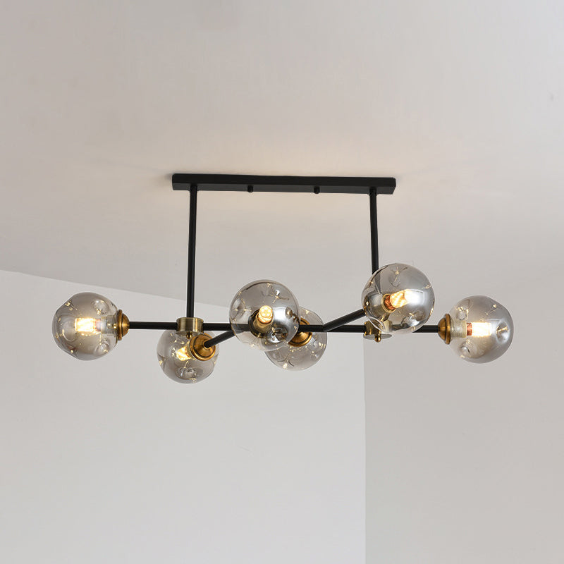 6 Light Modern Black Island Pendant Lighting Spherical Glass Island Ceiling Light for Dining Table