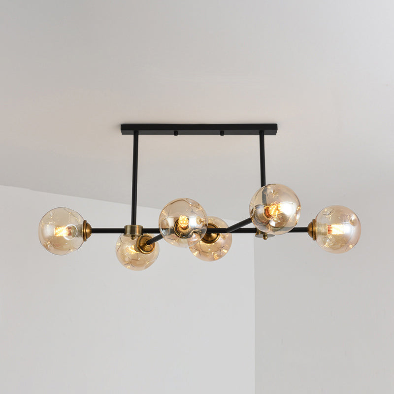 6 Light Modern Black Island Pendant Lighting Spherical Glass Island Ceiling Light for Dining Table