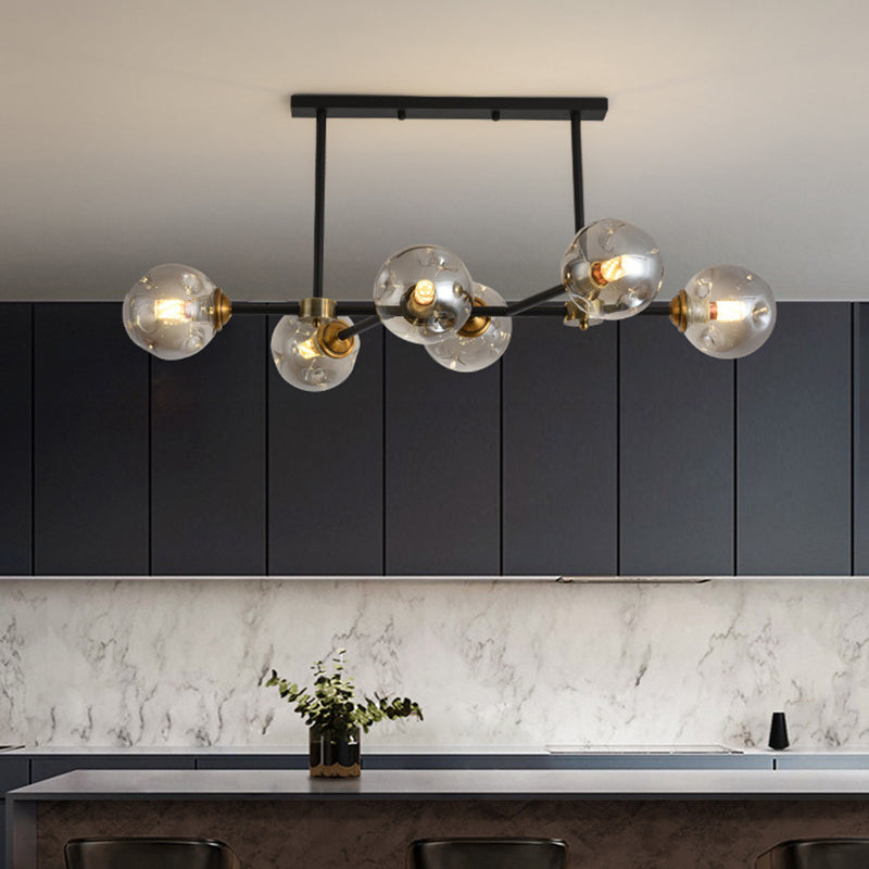 6 Ligera de la isla negra moderna Ligera de la isla del colgante de la isla esférica de la isla de vidrio Luz de techo para mesa de comedor