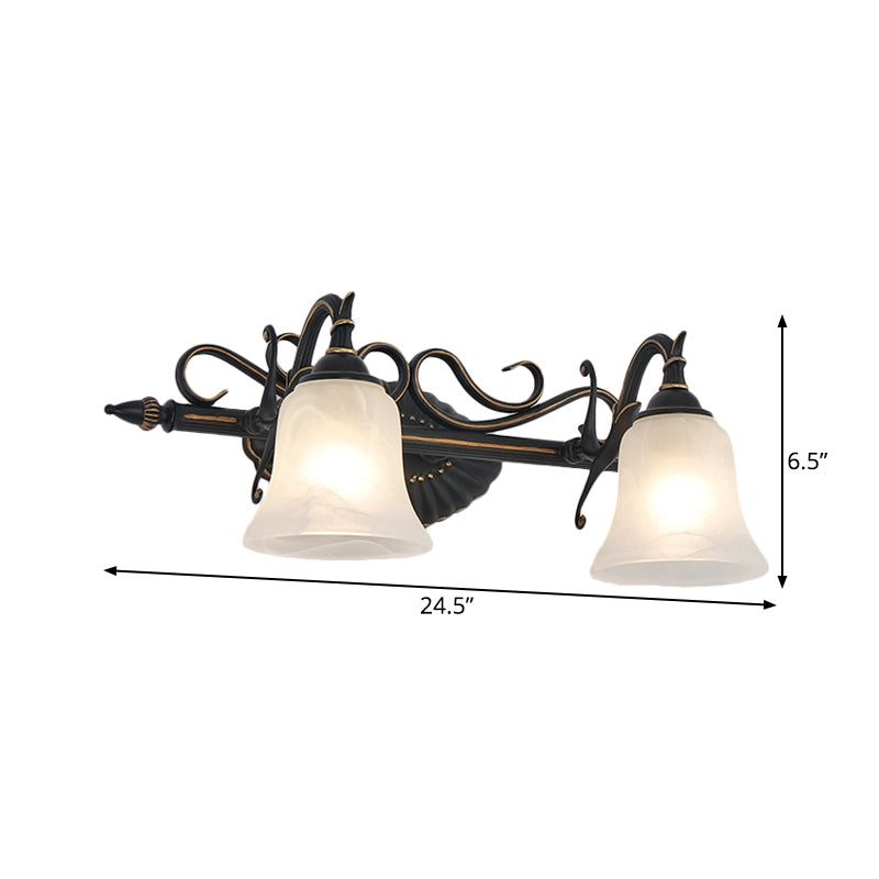 Frostedglas Bronze -Leuchten Bell 2/3 Lichter traditionelle Wandmontage Waschtisch Licht für Badezimmer