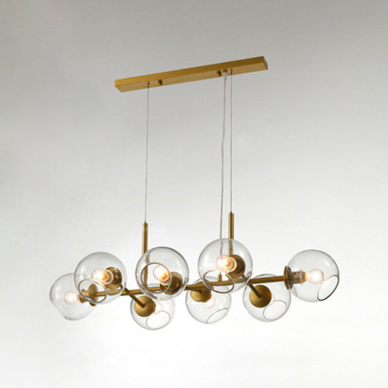 8 Light Mid-Century Gold Metal Island Pendants Lighting Light Spherical Glass Island Plafond Light for Dining Table
