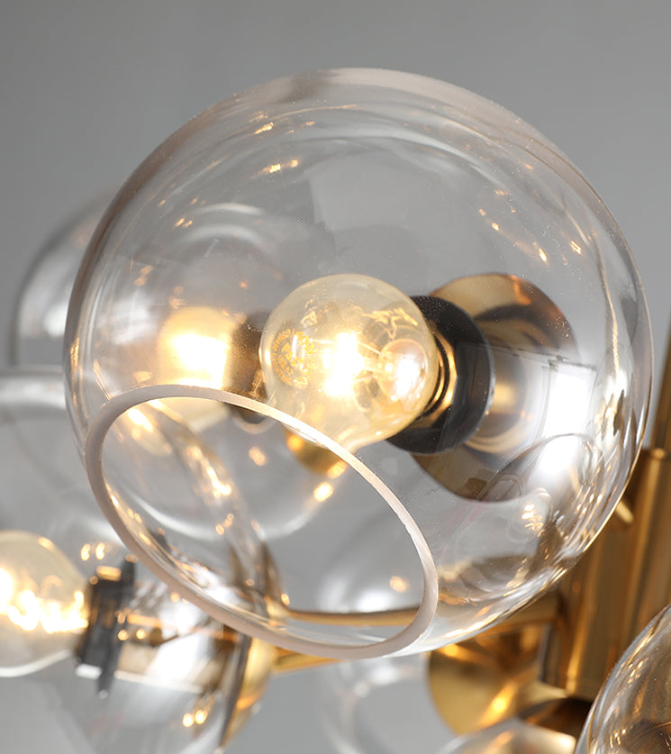 8 Light Mid-Century Gold Metal Island Pendants Lighting Light Spherical Glass Island Plafond Light for Dining Table