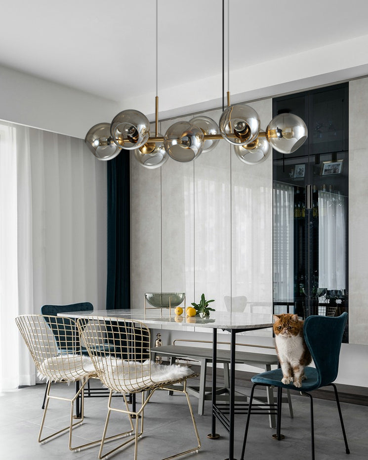 8 Light Mid-Century Gold Metal Island Pendants Lighting Light Spherical Glass Island Plafond Light for Dining Table