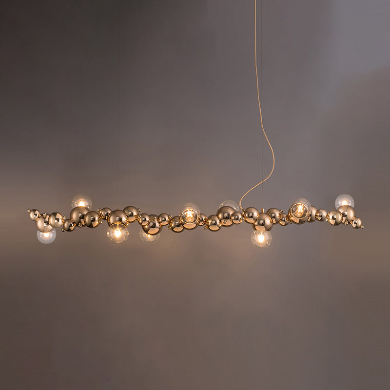 Mid-Century Modern Gold Metal Island Pendant Lighting Spherical Glass Island Ceiling Light for Dining Table