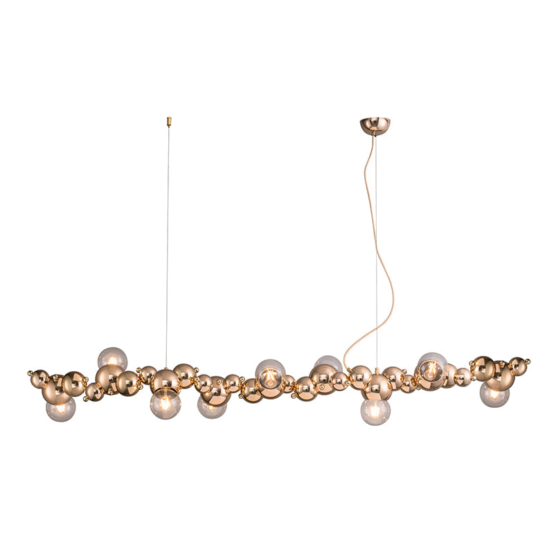 Mid-Century Modern Gold Metal Island Pendant Lighting Spherical Glass Island Ceiling Light for Dining Table