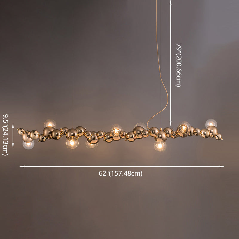 Mid-Century Modern Gold Metal Island Pendant Lighting Spherical Glass Island Ceiling Light for Dining Table