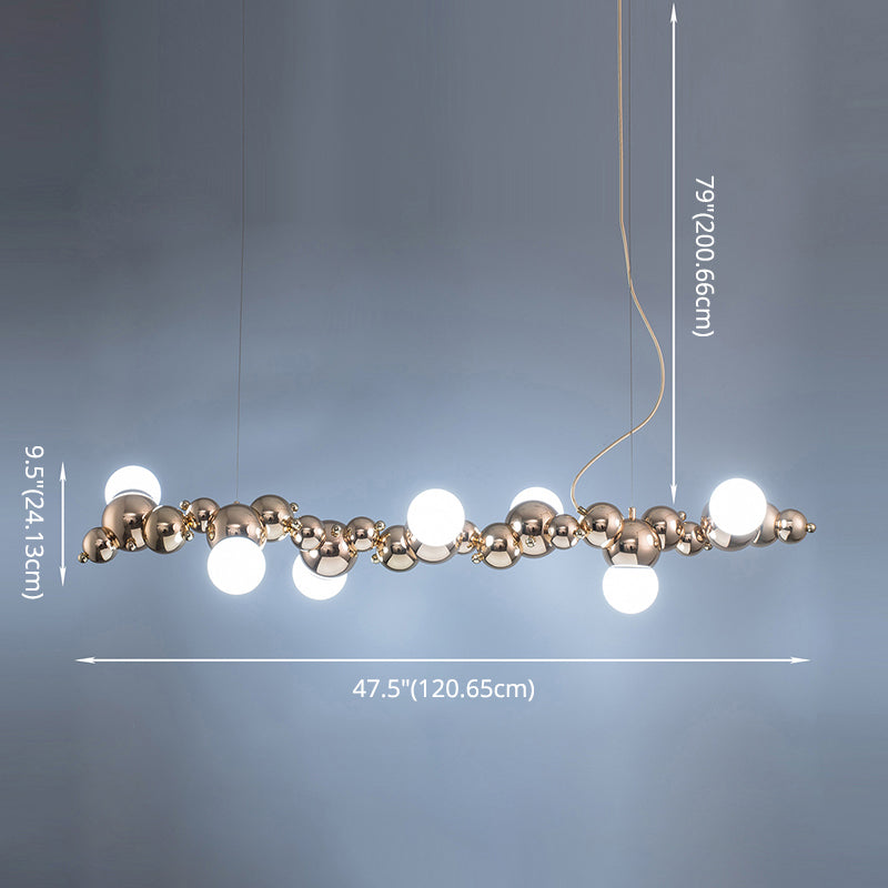 Mid-Century Modern Gold Metal Island Pendant Lighting Spherical Glass Island Ceiling Light for Dining Table