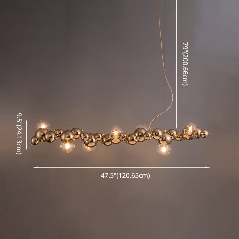 Mid-Century Modern Gold Metal Island Pendant Lighting Spherical Glass Island Ceiling Light for Dining Table