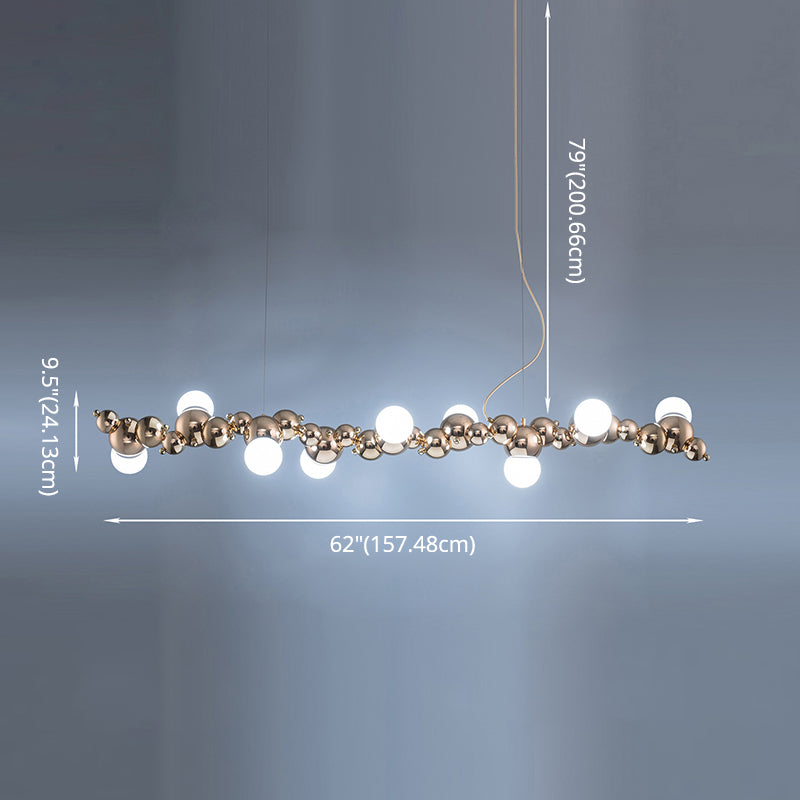 Mid-Century Modern Gold Metal Island Pendant Lighting Spherical Glass Island Ceiling Light for Dining Table