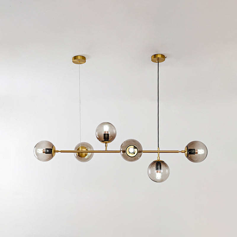 6 Light Modern Gold Island Pendant Lighting Spherical Glass Island Ceiling Light for Dining Table