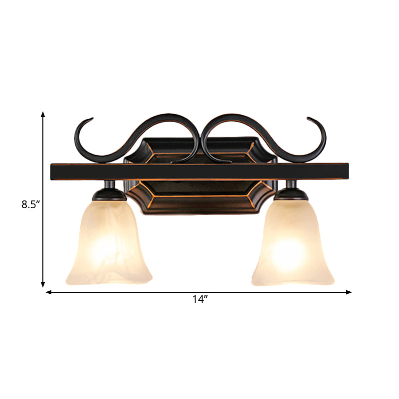 Classic Bell Vanity Lamp 2/3 Lights Frosted Glass Wall Mounted Light in Black for Bathroom