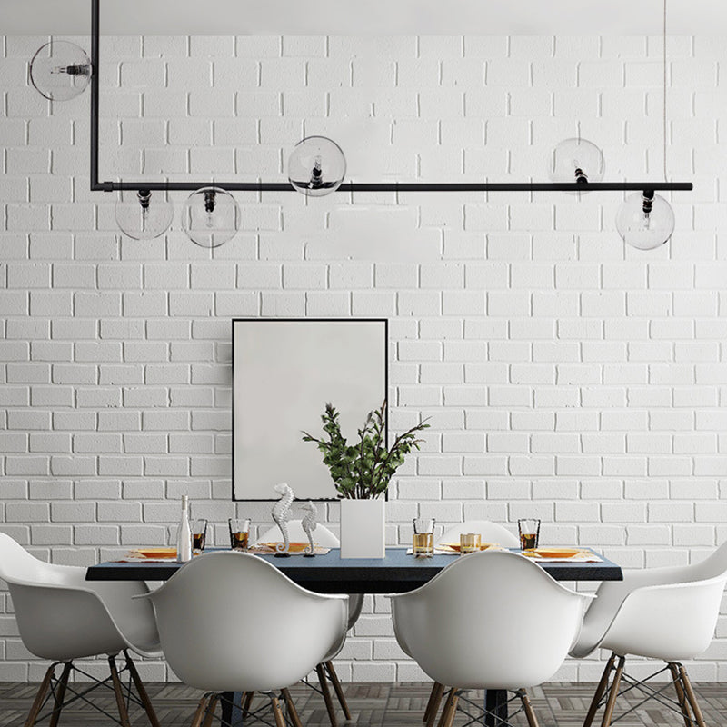 Modern Minimalism Black Linear Island Pendant Lighting Sphere Glass 6 Light Island Ceiling Light for Living Room