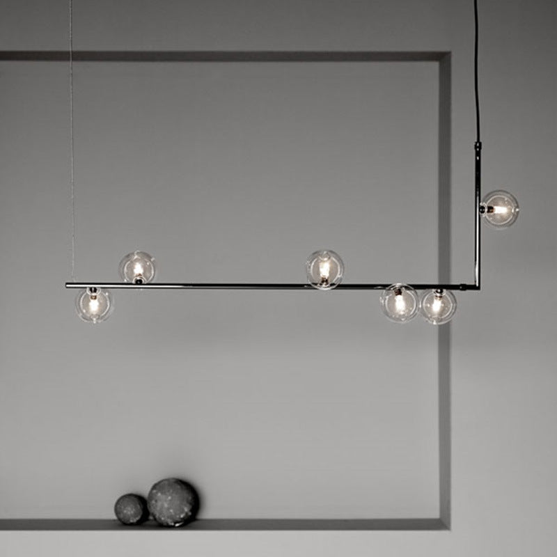 Modern Minimalism Black Linear Island Pendant Lighting Sphere Glass 6 Light Island Ceiling Light for Living Room