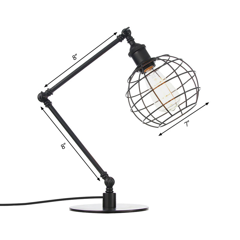 Warehouse Wire Guard Lampe de table en métal à 1 tête pour café avec abat-jour global en finition noir/laiton
