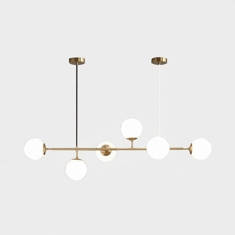 6 Light Modern Gold Metal Island Pendant Lighting Spherical Glass Island Ceiling Light for Dining Table