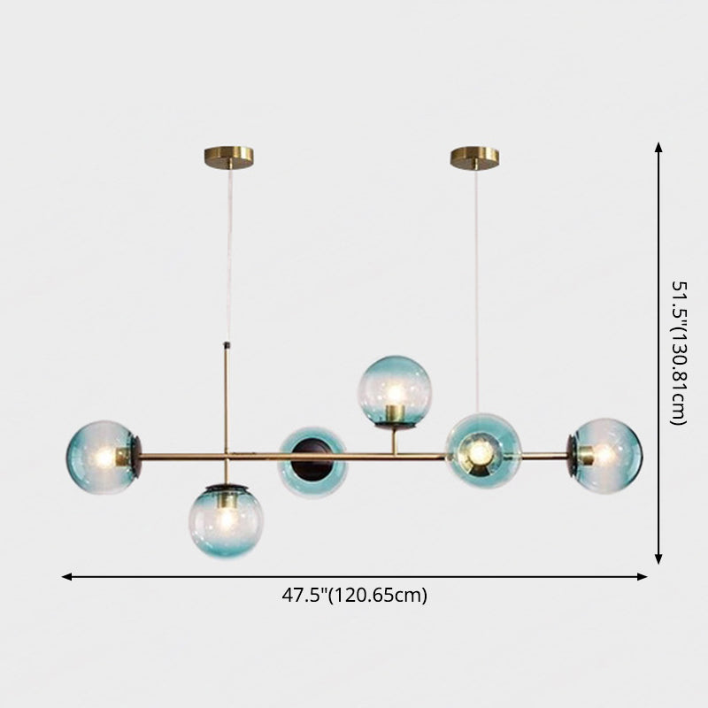 6 Light Modern Gold Metal Island Pendant Lighting Spherical Glass Island Ceiling Light for Dining Table