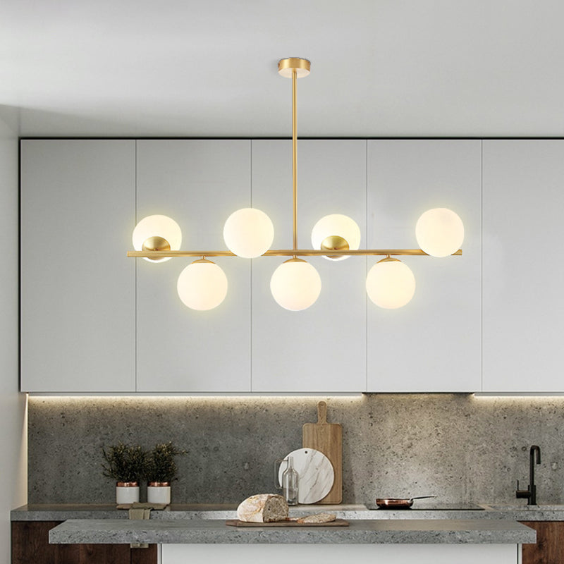 Mid-Century Gold Island Pendant Lighting 7 Light Spherical Glass Island Ceiling Light for Dining Table