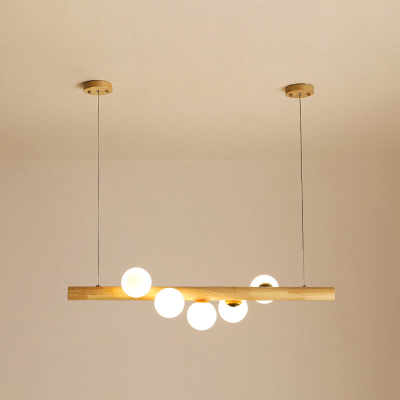 Modern Minimalism Wood Linear Island Pendant Lighting Sphere Glass Island Ceiling Light for Living Room