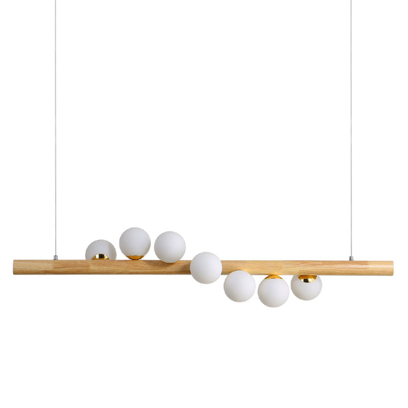 Modern Minimalism Wood Linear Island Pendant Lighting Sphere Glass Island Ceiling Light for Living Room