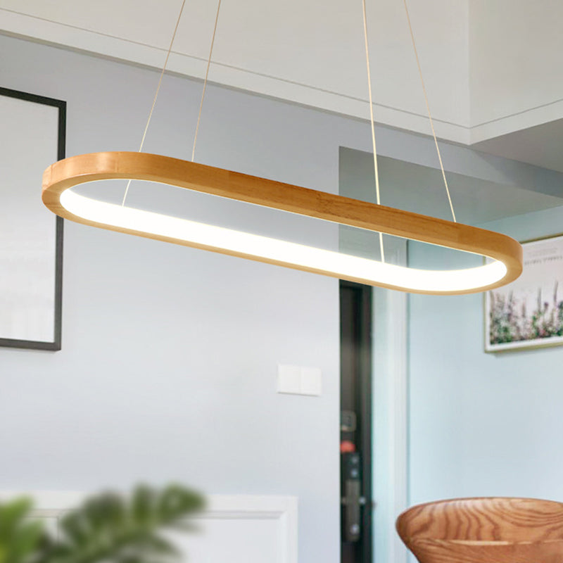 Modern Minimalism Wood Island Pendant Lighting Elliptic LED Island Ceiling Light for Living Room