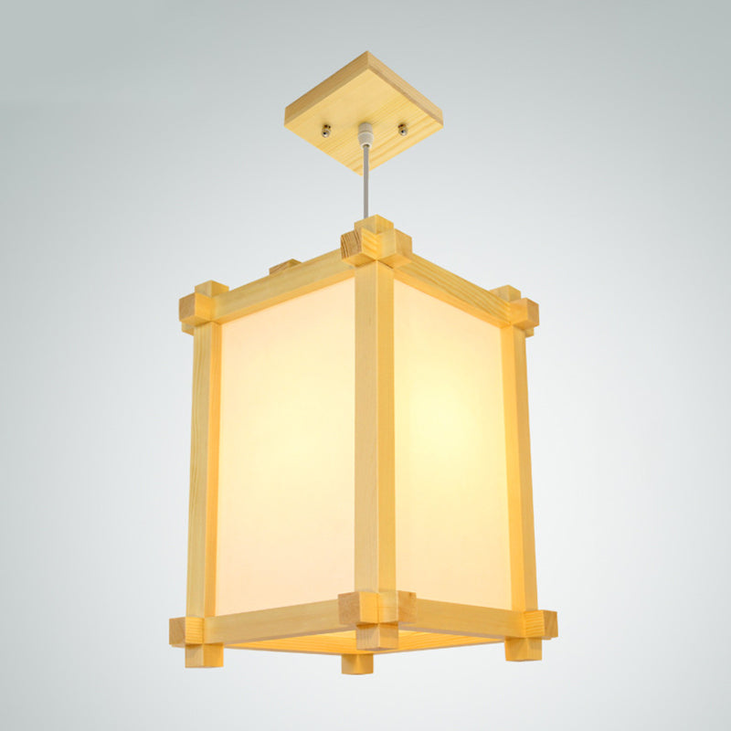 Natural Wood 1 Light Hanging Light Japanese Rectangle Pendant Ceiling Light for Restaurant