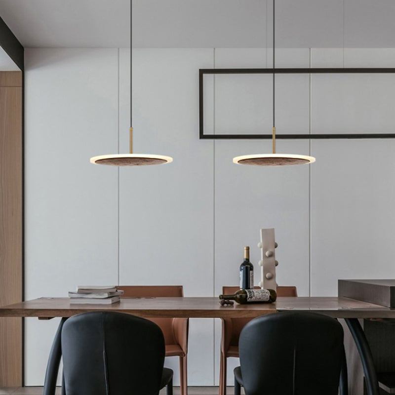 Luce a ciondolo in legno di noce marrone moderna semplice 1 luce rotonda a led lampada per soggiorno