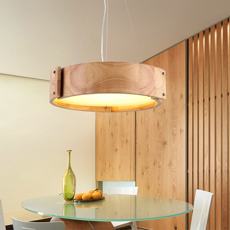 Madera natural 1 luz colgante de luz moderia simple techo de techo de tambor para restaurante para restaurante
