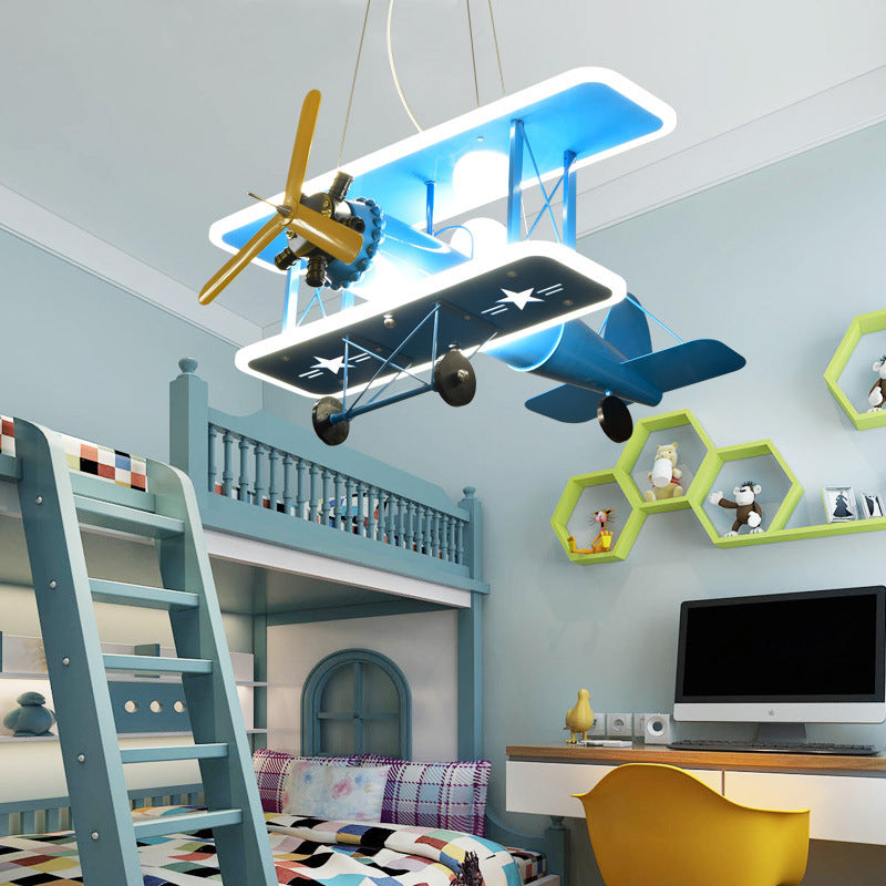 Cartoon Creative Personality Ceiling Pendant Light Metal Aircraft LED Hanging Light for Children Bedroom