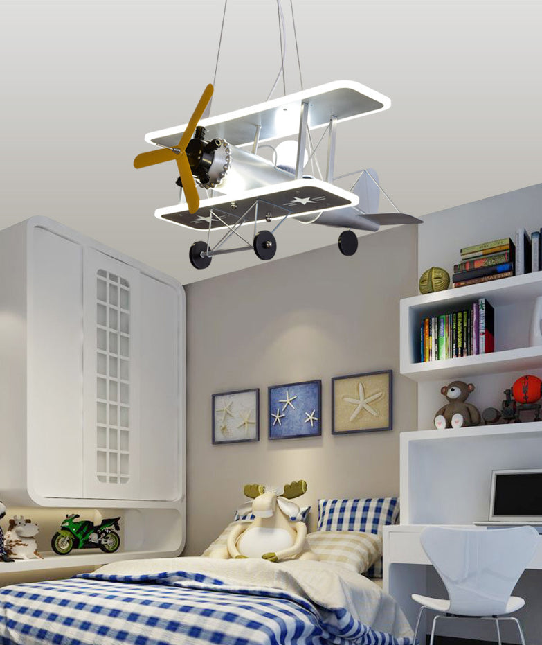 Cartoon Creative Personality Ceiling Pendant Light Metal Aircraft LED Hanging Light for Children Bedroom