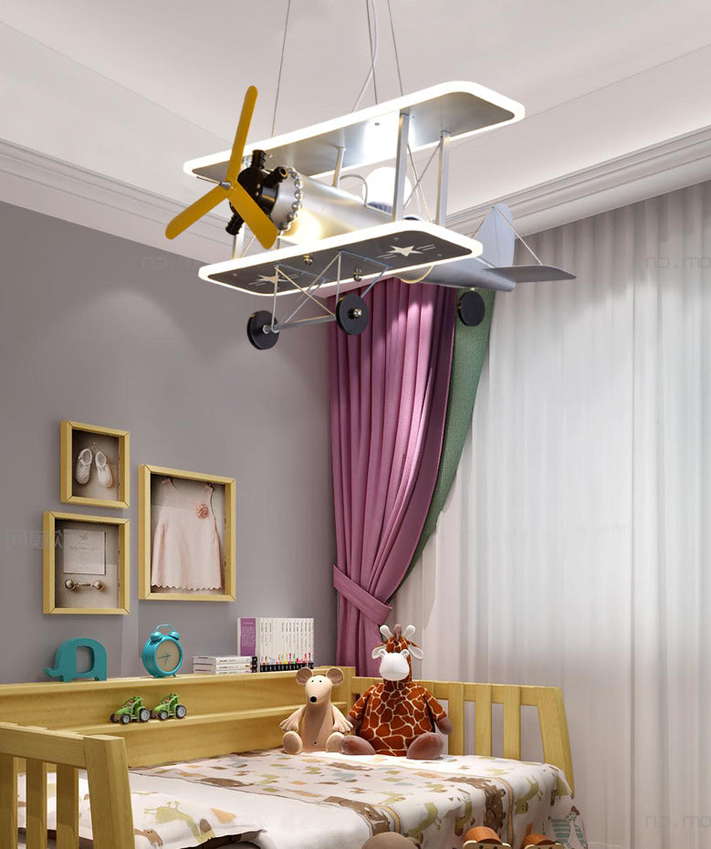 Cartoon Creative Personality Ceiling Pendant Light Metal Aircraft LED Hanging Light for Children Bedroom
