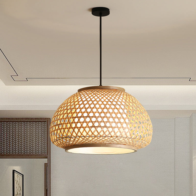 Globe Anhänger Hängende Lampe mit Rattan Shade Asia Style 1 leichte Hängedecke Laterne in Beige