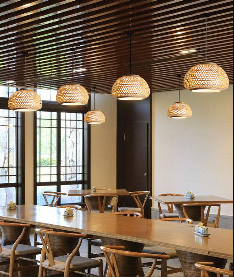 Globe Anhänger Hängende Lampe mit Rattan Shade Asia Style 1 leichte Hängedecke Laterne in Beige