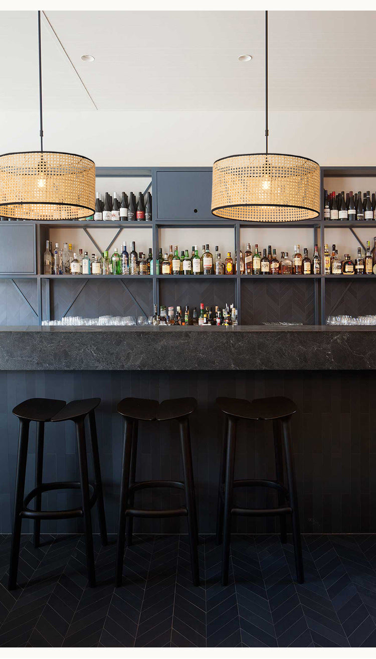 Drum Rattan Schatten Anhänger Hanging Lamp Asia Style 1 Licht hängende Deckenleuchte im Beige für Wohnzimmer