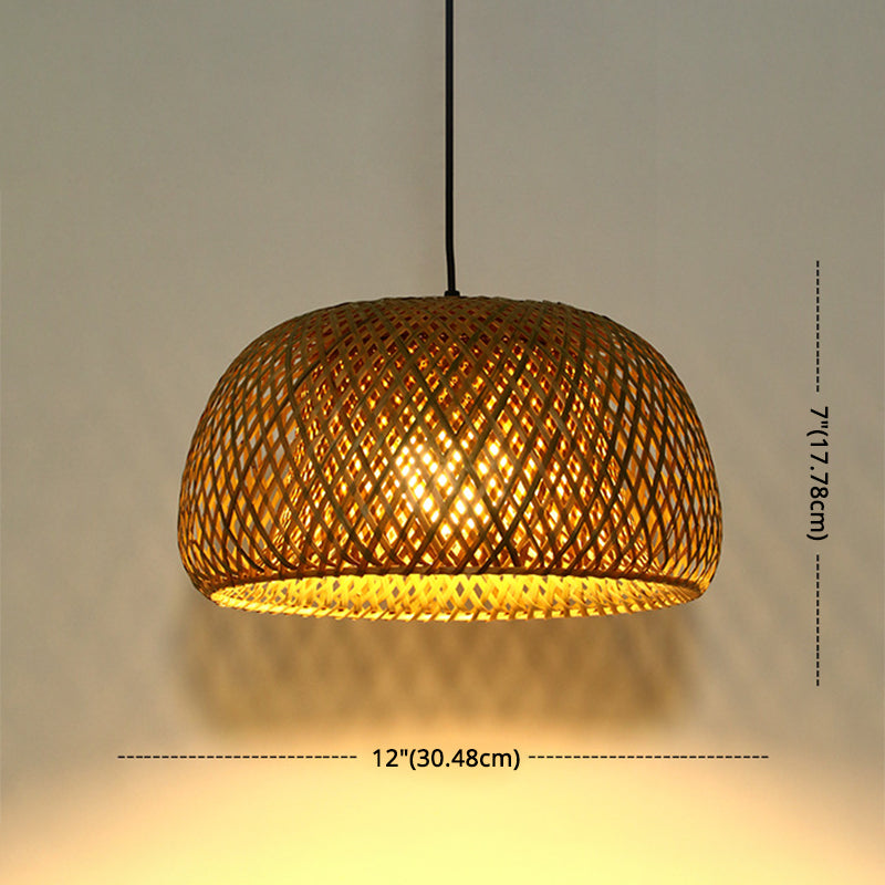 Double walled Hanging Lamp Kit Asian Bamboo 1-Light Beige Hanging Pendant for Restaurant