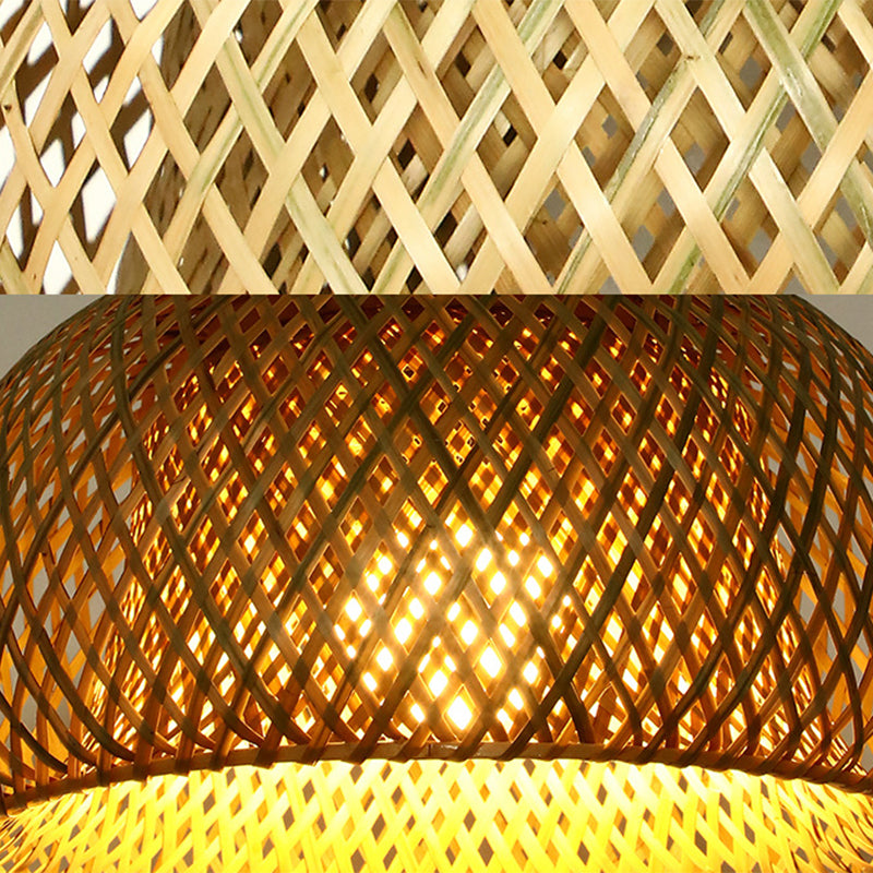 Double walled Hanging Lamp Kit Asian Bamboo 1-Light Beige Hanging Pendant for Restaurant