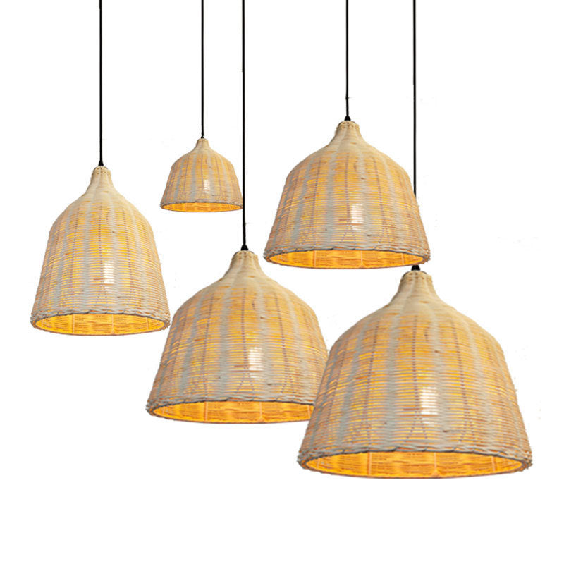Handwoven Dome Pendant Light Fixture Chinese Bamboo Single Bulb Ceiling Light for Dining Table