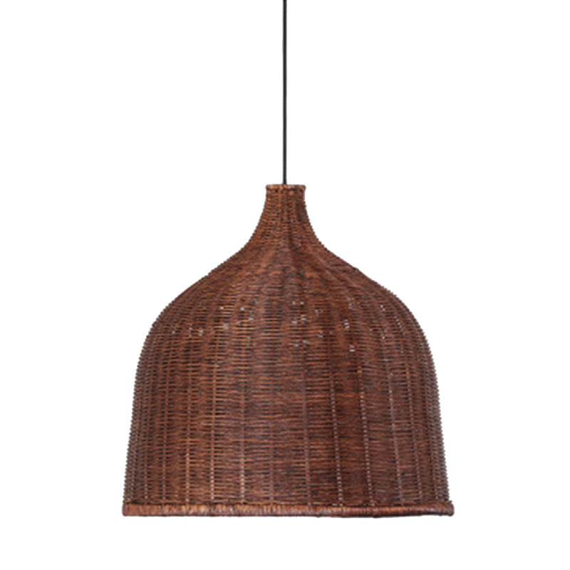 Handwoven Dome Pendant Light Fixture Chinese Bamboo Single Bulb Ceiling Light for Dining Table