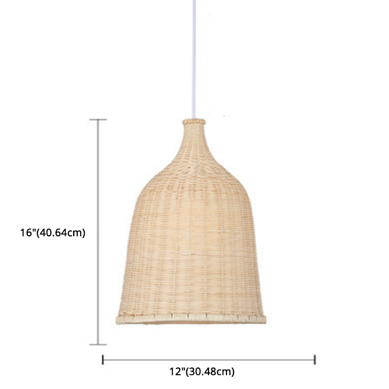 Handwoven Dome Pendant Light Fixture Chinese Bamboo Single Bulb Ceiling Light for Dining Table