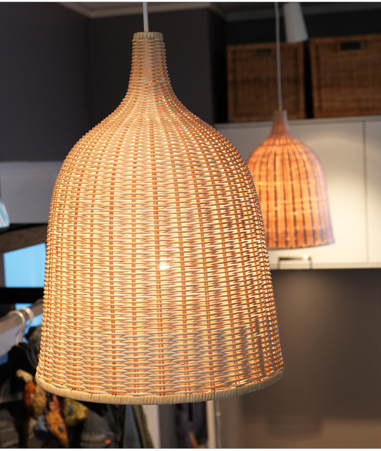 Handwoven Dome Pendant Light Fixture Chinese Bamboo Single Bulb Ceiling Light for Dining Table