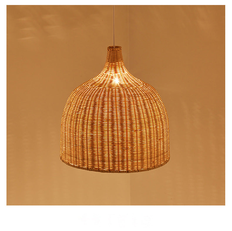 Handwoven Dome Pendant Light Fixture Chinese Bamboo Single Bulb Dining Table Ceiling Light in Beige