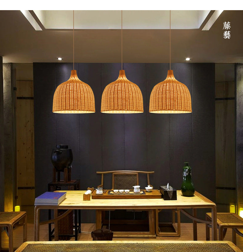 Handwoven Dome Pendant Light Fixture Chinese Bamboo Single Bulb Dining Table Ceiling Light in Beige