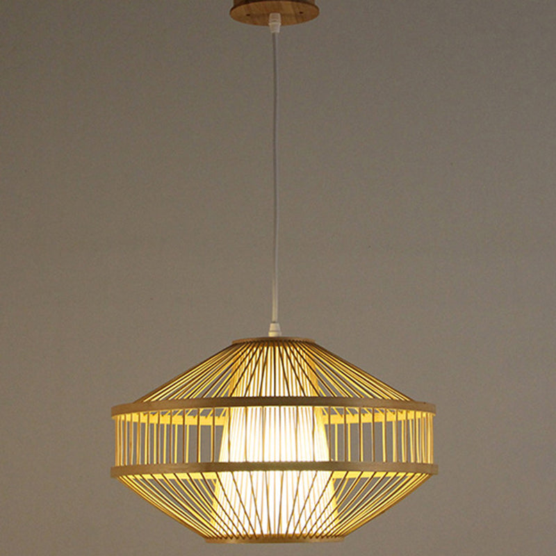 Globe Pendant Light Fixture Chinese Bamboo 1 Light Restaurant Hanging Lamp in Beige