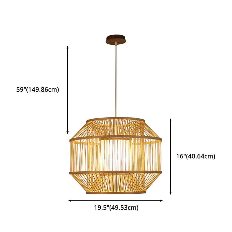 Beige Round Lantern Pendant Chinese Style 1 Bulb Bamboo Hanging Light for Dining Table