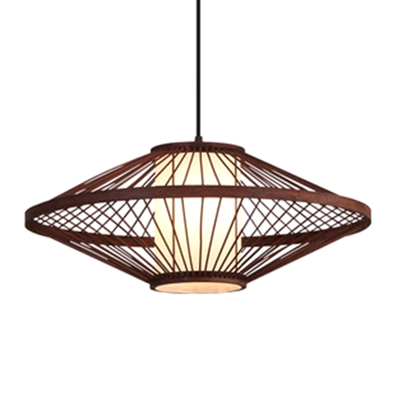 Flying Saucer Pendant Light Fixture Chinese Bamboo 1 Light Restaurant Suspension Pendant