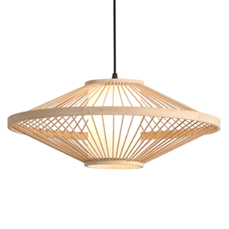 Flying Saucer Pendant Light Fixture Chinese Bamboo 1 Light Restaurant Suspension Pendant
