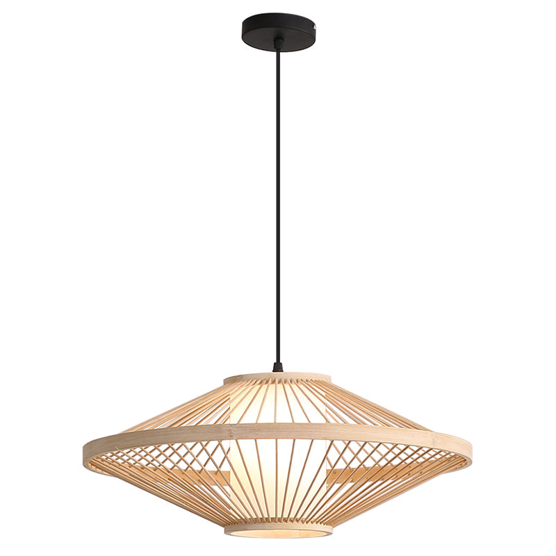 Flying Saucer Pendant Light Fixture Chinese Bamboo 1 Light Restaurant Suspension Pendant